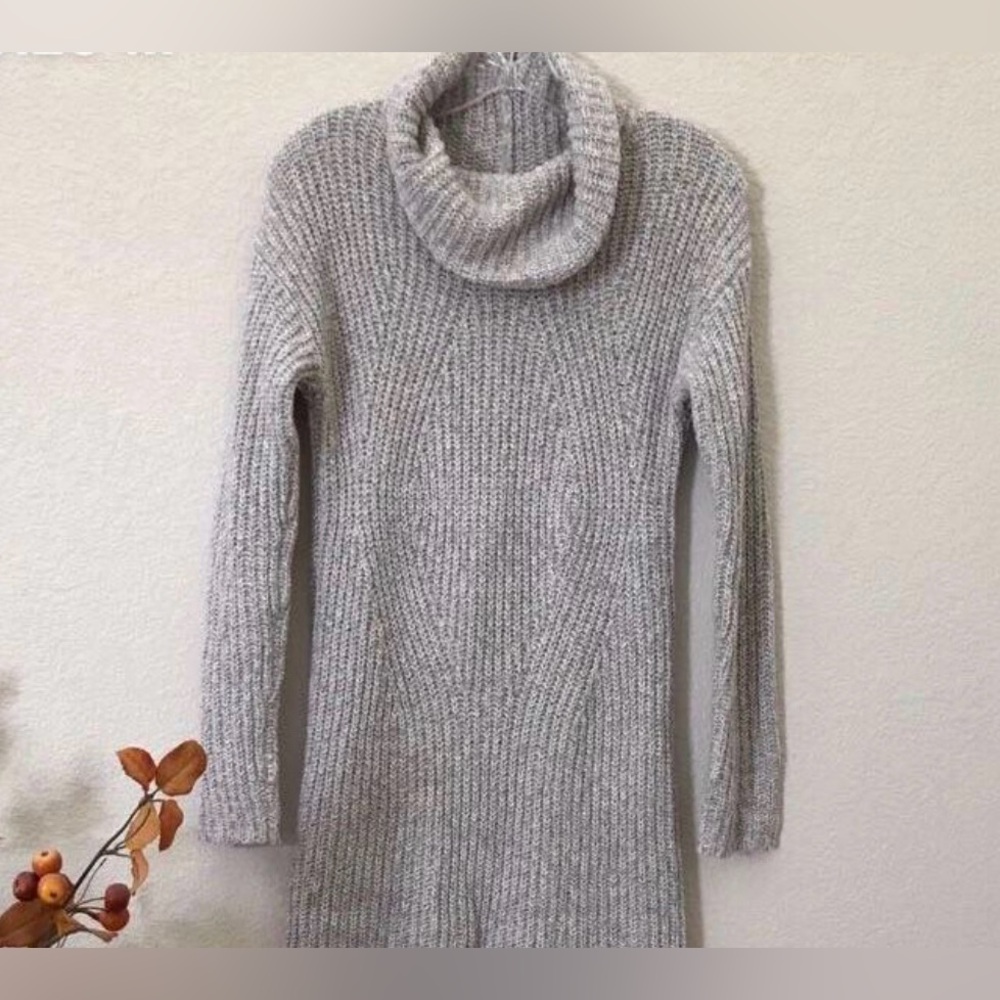 Another Story XS Light Grey Sweater Turtleneck Keyhole opening Long sleeve Dress